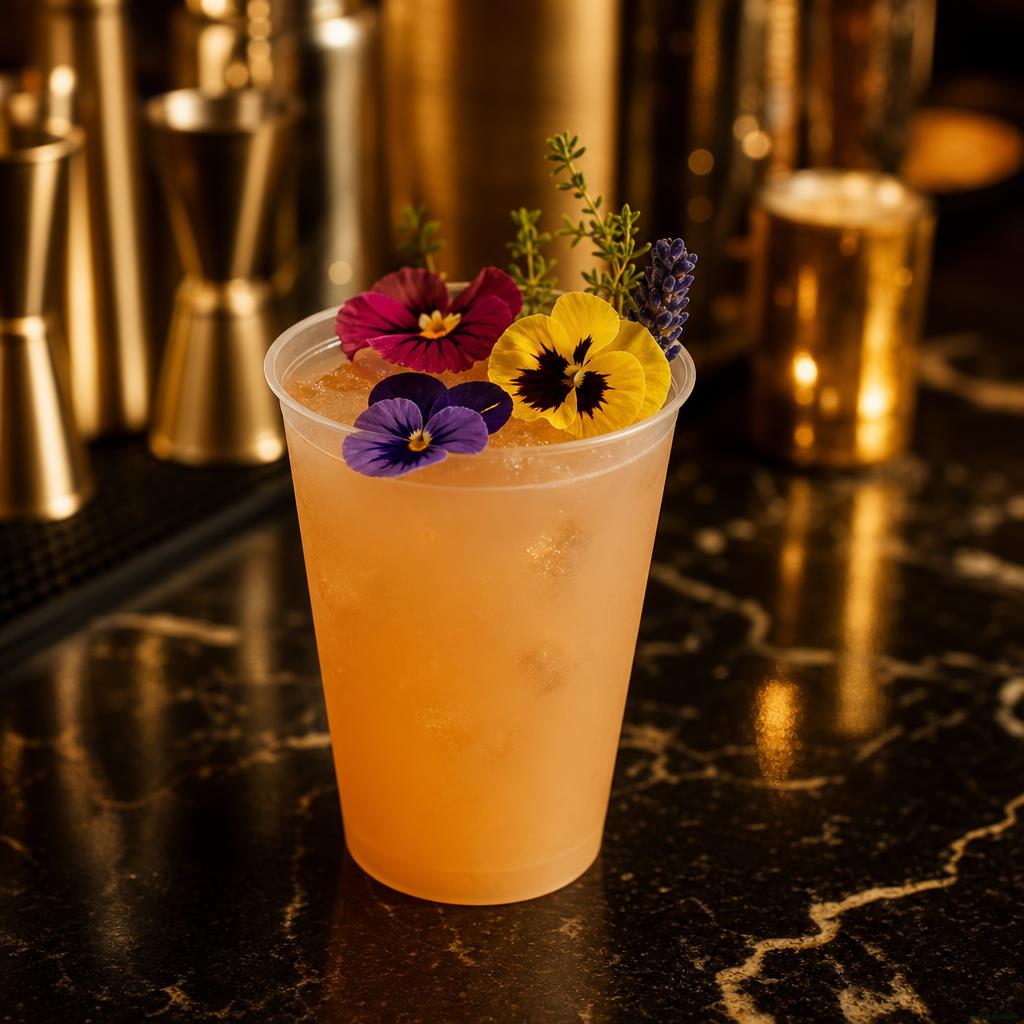 Cocktail garnished with edible flowers