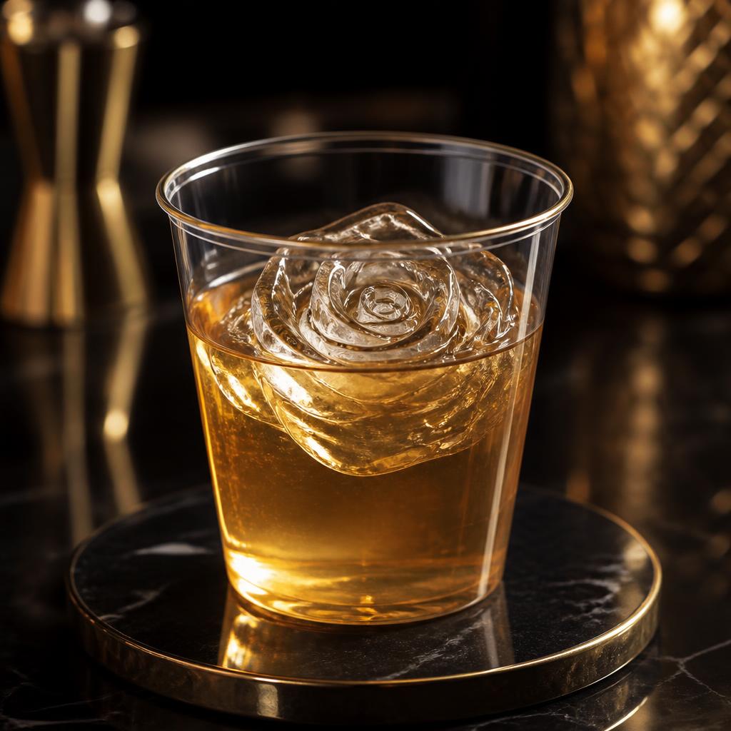 Cocktail with ice sculpted into the shape of a rose